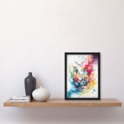 Artery8 Abstract Multicolour Splatter Paint Watercolour Framed Wall Art A4 in Black - thumbnail 2