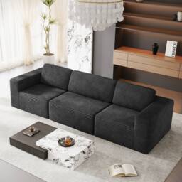 Dprodo Corduroy Modular Sofa, 303CM Long Couch, 25V9 in Black - thumbnail 9