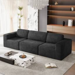 Dprodo Corduroy Modular Sofa, 303CM Long Couch, 25V9 in Black - thumbnail 1