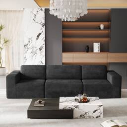 Dprodo Corduroy Modular Sofa, 303CM Long Couch, 25V9 in Black - thumbnail 8