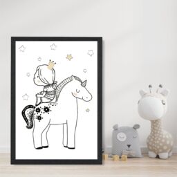 ARTZE Scandi Princess Little Sitting on Unicorn Framed Print SIZE: A2 with Black Frame - Size: A4 - thumbnail 2