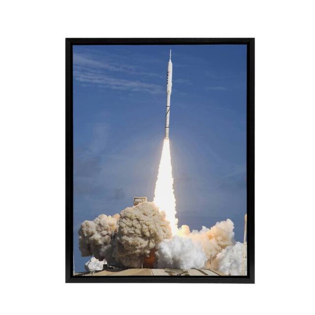 "Artery8 Space NASA Ares I X Rocket Launch Framed Canvas Wall Art Print in Blue - Size: W12"" x H16""" - image 1
