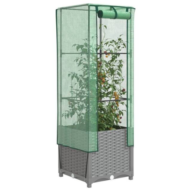 Berkfield Home Raised Bed with Greenhouse Cover Rattan Look 40x40x139 cm in Black - Size: 40 x 40 x 139 cm - image 1