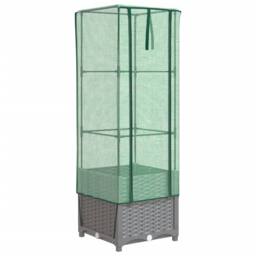 Berkfield Home Raised Bed with Greenhouse Cover Rattan Look 40x40x139 cm in Black - Size: 40 x 40 x 139 cm - thumbnail 2