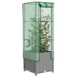Berkfield Home Raised Bed with Greenhouse Cover Rattan Look 40x40x139 cm in Black - Size: 40 x 40 x 139 cm