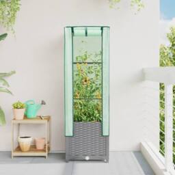 Berkfield Home Raised Bed with Greenhouse Cover Rattan Look 40x40x139 cm in Black - Size: 40 x 40 x 139 cm - thumbnail 3
