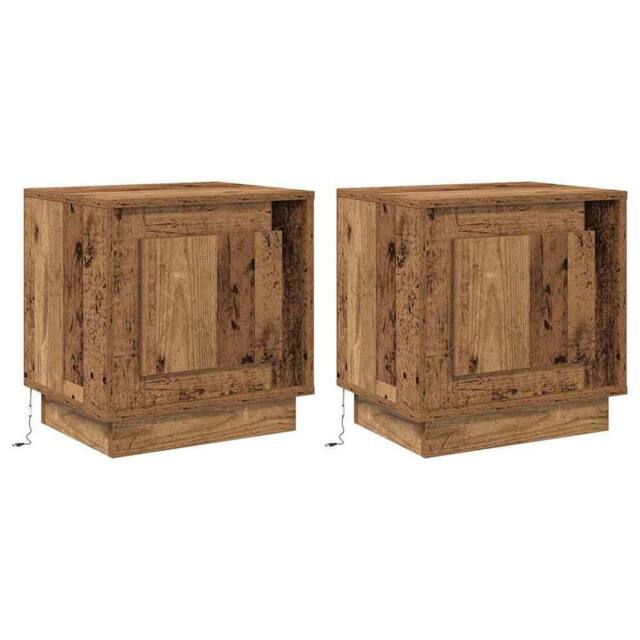 Berkfield Home Bedside Cabinets with LED Lights 2 pcs Old Wood 44x34, 5x45 cm in Brown - image 1
