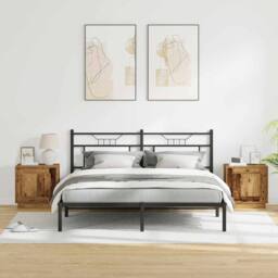 Berkfield Home Bedside Cabinets with LED Lights 2 pcs Old Wood 44x34, 5x45 cm in Brown - thumbnail 4