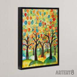 "Artery8 Apple Tree Orchard Abstract Folk Art Framed Canvas Wall Art Print - Size: W12"" x H16""" - thumbnail 2