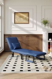 Living and Home 3-in-1 Lounge and Sofa Bed with Pillow in Dark Blue - thumbnail 2