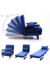 Living and Home 3-in-1 Lounge and Sofa Bed with Pillow in Dark Blue - thumbnail 5