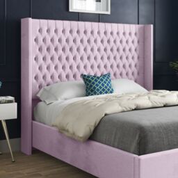KDMD Volta Straight Winged Upholstered Soft Velvet Pink Bed Frame - Size: Super King - thumbnail 2