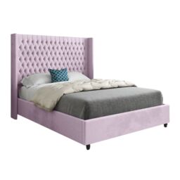 KDMD Volta Straight Winged Upholstered Soft Velvet Pink Bed Frame - Size: Super King - thumbnail 5