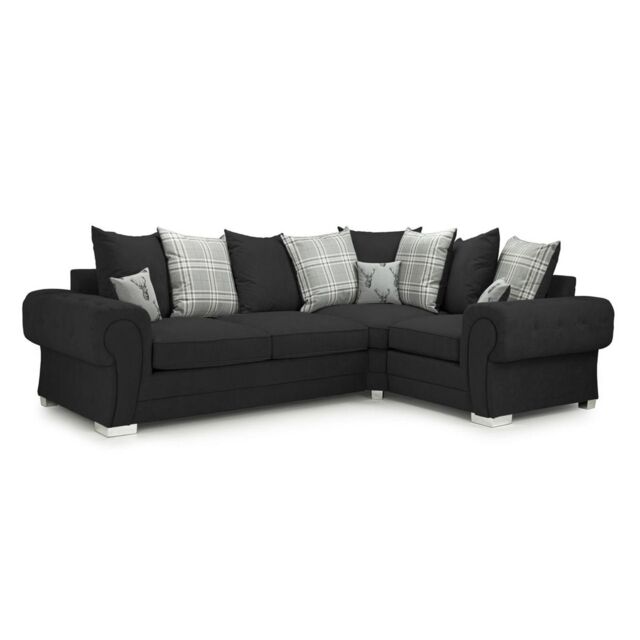 Furnishings For Less UK Milan 4 Seater L Shaped Corner Sofa Scatter Back Chesterfield Arms Black Right Hand Facing - image 1