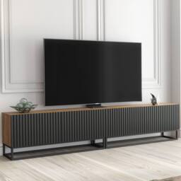 Mex Furniture LTD TV Unit Ripple Duo 200cm - Oak & Black Fluted Doors - thumbnail 1