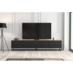 Mex Furniture LTD TV Unit Ripple Duo 200cm - Oak & Black Fluted Doors - thumbnail 5