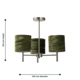 First Choice Lighting Brea - Antique Brass 3 Light Fitting with Green Crushed Velvet Shades in Gold - thumbnail 5