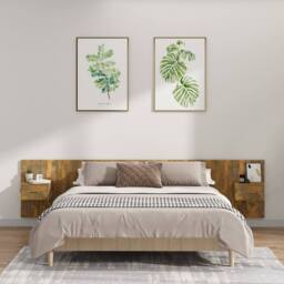 Berkfield Home Bed Headboard with Cabinets Smoked Oak Engineered Wood in Brown - thumbnail 2