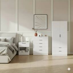 Home Discount Vida Designs Trega 3Pc Bedroom Set(1Dr Bedside, 5Dr Chest, Wardrobe) in White - thumbnail 1