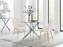 FurnitureboxUK Novara 100cm Round Dining Table & 2 Pesaro Gold Leg Chairs in Cream - thumbnail 1