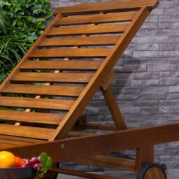 Charles Bentley Acacia Wooden Reclining Sun Lounger With Pull Out Tray in Brown - thumbnail 4