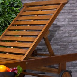 Charles Bentley Acacia Wooden Reclining Sun Lounger With Pull Out Tray in Brown - thumbnail 3