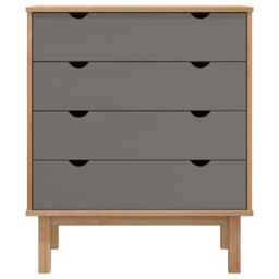 Berkfield Home Drawer Cabinet OTTA Brown&Grey 76.5x39.5x90cm Solid Wood Pine in Grey - Size: 76.5x39.5x90 cm - thumbnail 3