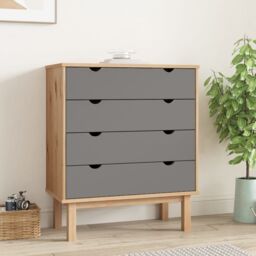 Berkfield Home Drawer Cabinet OTTA Brown&Grey 76.5x39.5x90cm Solid Wood Pine in Grey - Size: 76.5x39.5x90 cm - thumbnail 1