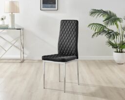 FurnitureboxUK Set of 4 Milan High Back Soft Touch Diamond Pattern Velvet Dining Chairs With Silver Chrome Metal Legs in Black - thumbnail 2