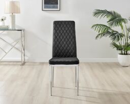 FurnitureboxUK Set of 4 Milan High Back Soft Touch Diamond Pattern Velvet Dining Chairs With Silver Chrome Metal Legs in Black - thumbnail 3