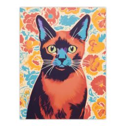 Artery8 Wall Art Print The Cat & The Carnations Bold Vibrant Screen Burmese Cat & Flower Floral Risograph Artwork Retro Riso Interior Design Poster - thumbnail 1