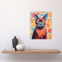 Artery8 Wall Art Print The Cat & The Carnations Bold Vibrant Screen Burmese Cat & Flower Floral Risograph Artwork Retro Riso Interior Design Poster - thumbnail 4