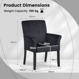 Kelvenix Waiting Room Chair Velvet Executive Reception Chair in Black - Size: 0.6m2 - thumbnail 2