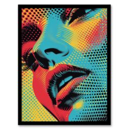 "Artery8 Wall Art Print Woman Face Close Up Polka Dot Pop Art Portrait Art Framed Poster in Black - Size: W12"" x H16""" - thumbnail 1