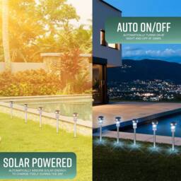 Globrite 10 Pack Stainless Steel LED Solar Garden Lights with Stake in Silver - thumbnail 2