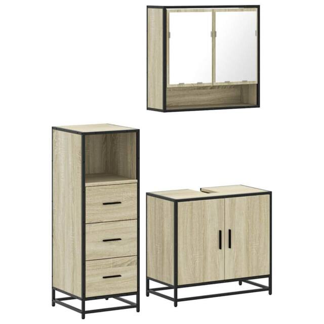 Berkfield Home 3 Piece Bathroom Furniture Set Sonoma Oak Engineered Wood in Brown - image 1