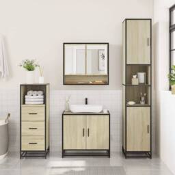 Berkfield Home 3 Piece Bathroom Furniture Set Sonoma Oak Engineered Wood in Brown - thumbnail 3