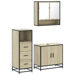 Berkfield Home 3 Piece Bathroom Furniture Set Sonoma Oak Engineered Wood in Brown - thumbnail 1