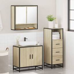 Berkfield Home 3 Piece Bathroom Furniture Set Sonoma Oak Engineered Wood in Brown - thumbnail 4