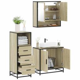 Berkfield Home 3 Piece Bathroom Furniture Set Sonoma Oak Engineered Wood in Brown - thumbnail 2