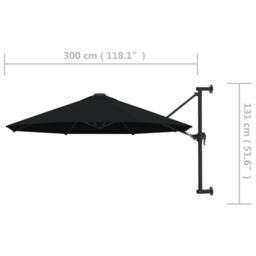 Berkfield Home Elegant Wall-Mounted Parasol with Metal Pole 300 cm Black - thumbnail 8