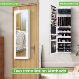 Gymax Jewellery Cabinet Wall/Door Mounted With Full Length Mirror & Lights in White - thumbnail 3