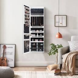 Gymax Jewellery Cabinet Wall/Door Mounted With Full Length Mirror & Lights in White - thumbnail 8