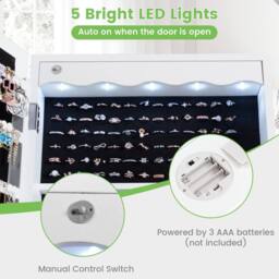 Gymax Jewellery Cabinet Wall/Door Mounted With Full Length Mirror & Lights in White - thumbnail 6