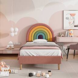 Direct Wicker Pink Upholstered Single Bed with Slatted Frame & Headboard, Velvet - thumbnail 6