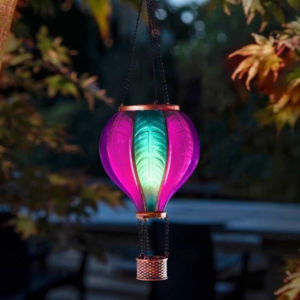 Marco Paul 44cm Pink & Blue Resin Hot air Balloon Solar Hanging Light - image 1