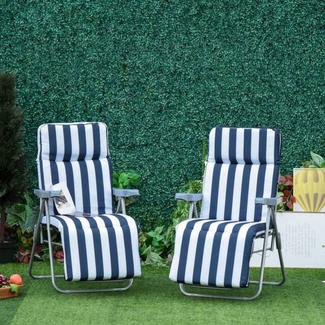 OUTSUNNY Set of 2 Adjustable Sun Lounger Recliner Reclining Seat in Blue - image 1
