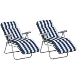 OUTSUNNY Set of 2 Adjustable Sun Lounger Recliner Reclining Seat in Blue - thumbnail 2