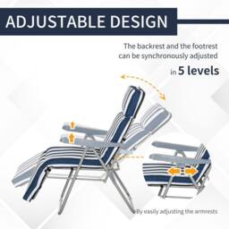 OUTSUNNY Set of 2 Adjustable Sun Lounger Recliner Reclining Seat in Blue - thumbnail 5
