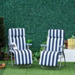 OUTSUNNY Set of 2 Adjustable Sun Lounger Recliner Reclining Seat in Blue - thumbnail 1